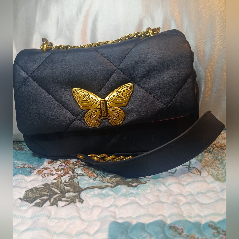 Steve Madden Black and Gold Quilted Shoulder Bag